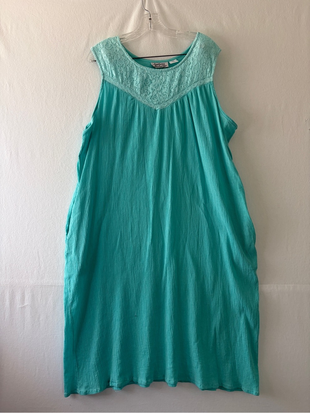 Anthony Richards Turquoise Lace Yoke Sleeveless Nightgown